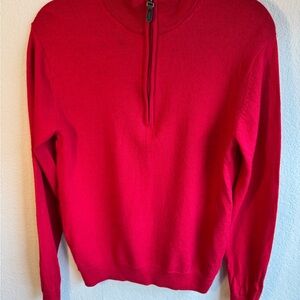 Red Turnbury of Scotland Extra Fine Merino Wool Quarter Zip Sweater. Size S